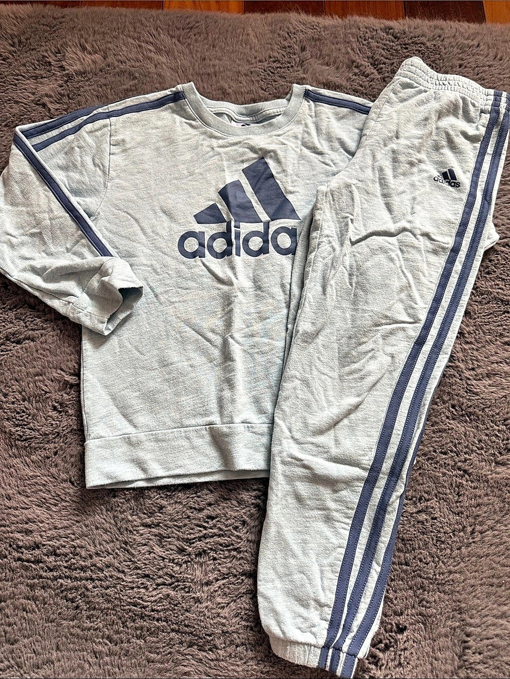 adidas Girls Striped Matching Set Size 7 Gray & Blue